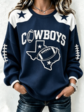 Women'S Casual Rugby Printed Round Neck Pullover