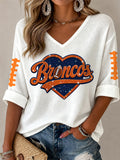 Women'S Rugby Patterned Waffle V-Neck Top