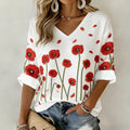 Women's Memorial Day Poppy Art Printed Casual Top