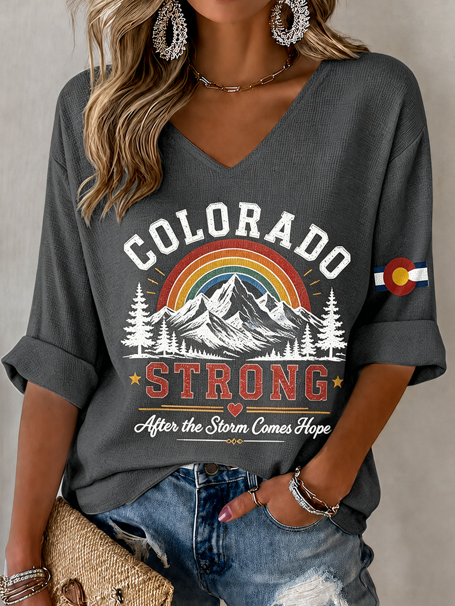 Women'S Colorado Strong After The Storm Comes Hope Rainbow Mountain Colorado Top