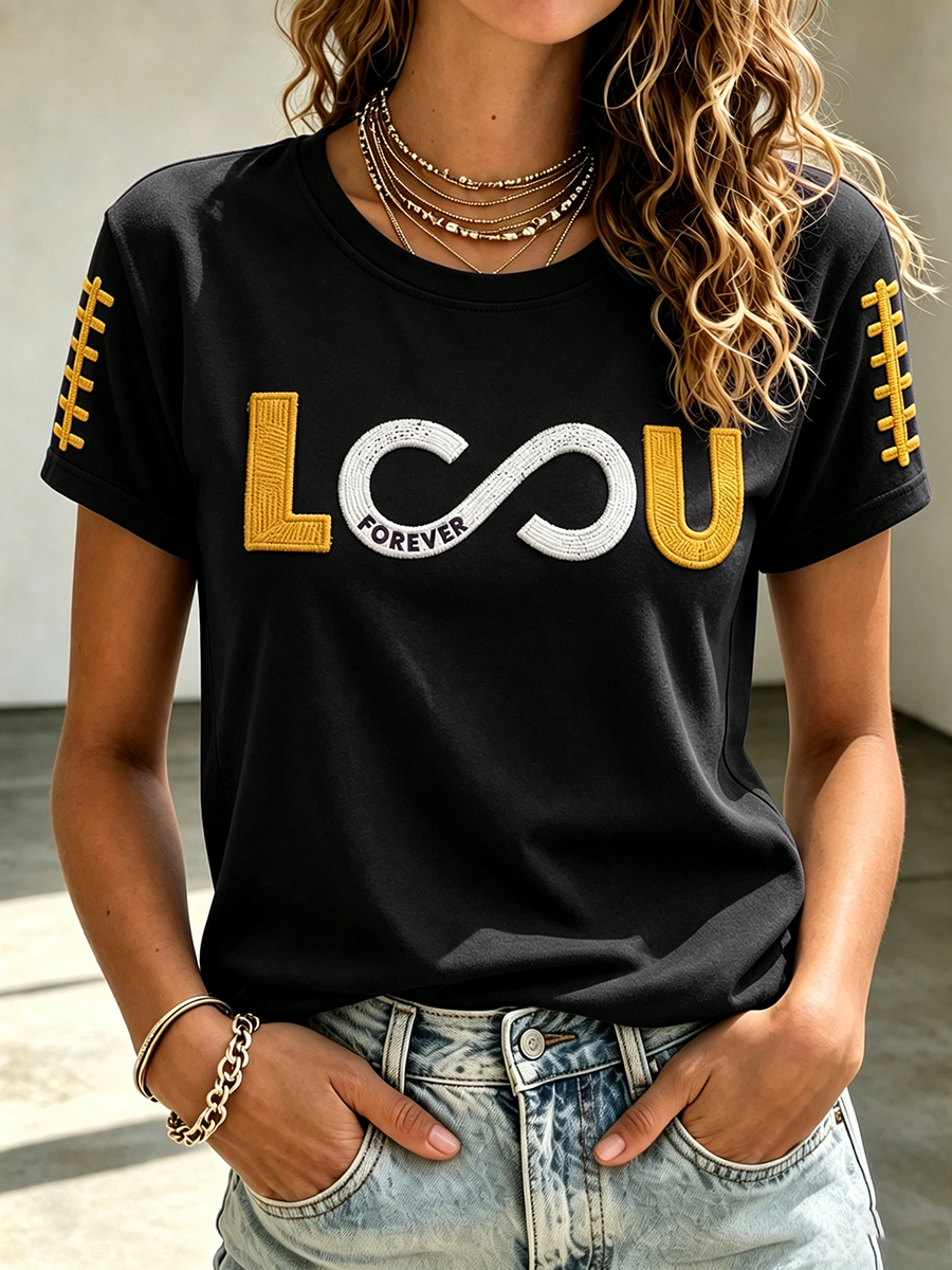 Women's Rugby Printed Round Neck Short Sleeved T-Shirt