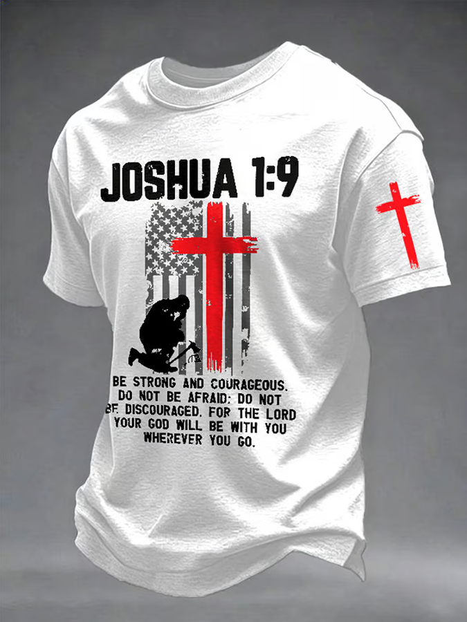 Mountain Cross In Memory Of The Fallen Short Sleeve Tee With Sleeve Cross Print