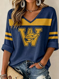 Women'S Football Print Waffle V-Neck Top