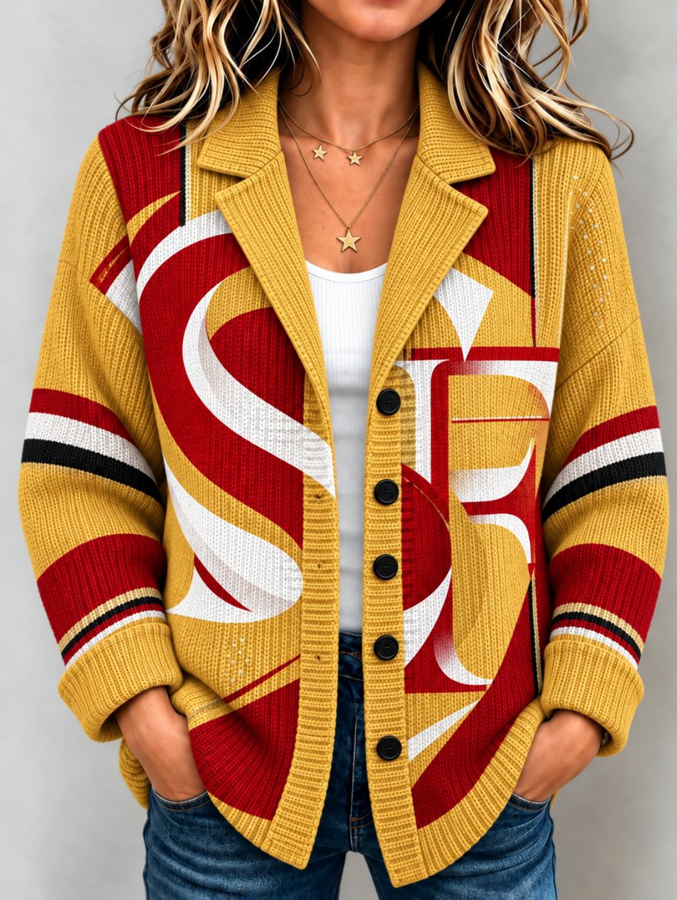 Women'S Football Enthusiasts Support Knitted Jackets