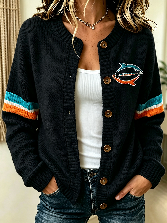 Women'S Casual Football Plant Knitted Cardigan Top