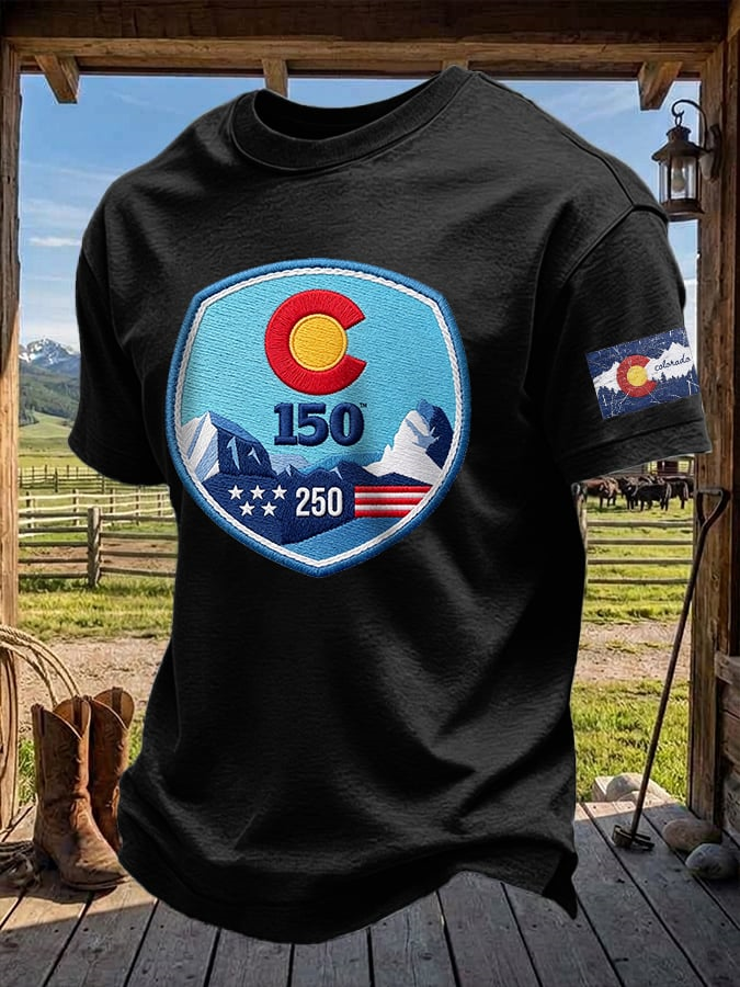 Men's Retro Colorado 150 Years USA 250 Print T-Shirt