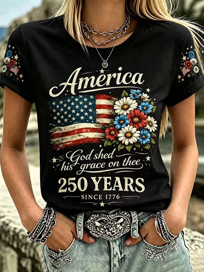 Women's America 250 Years 1776-2026 Print V Neck T-shirt