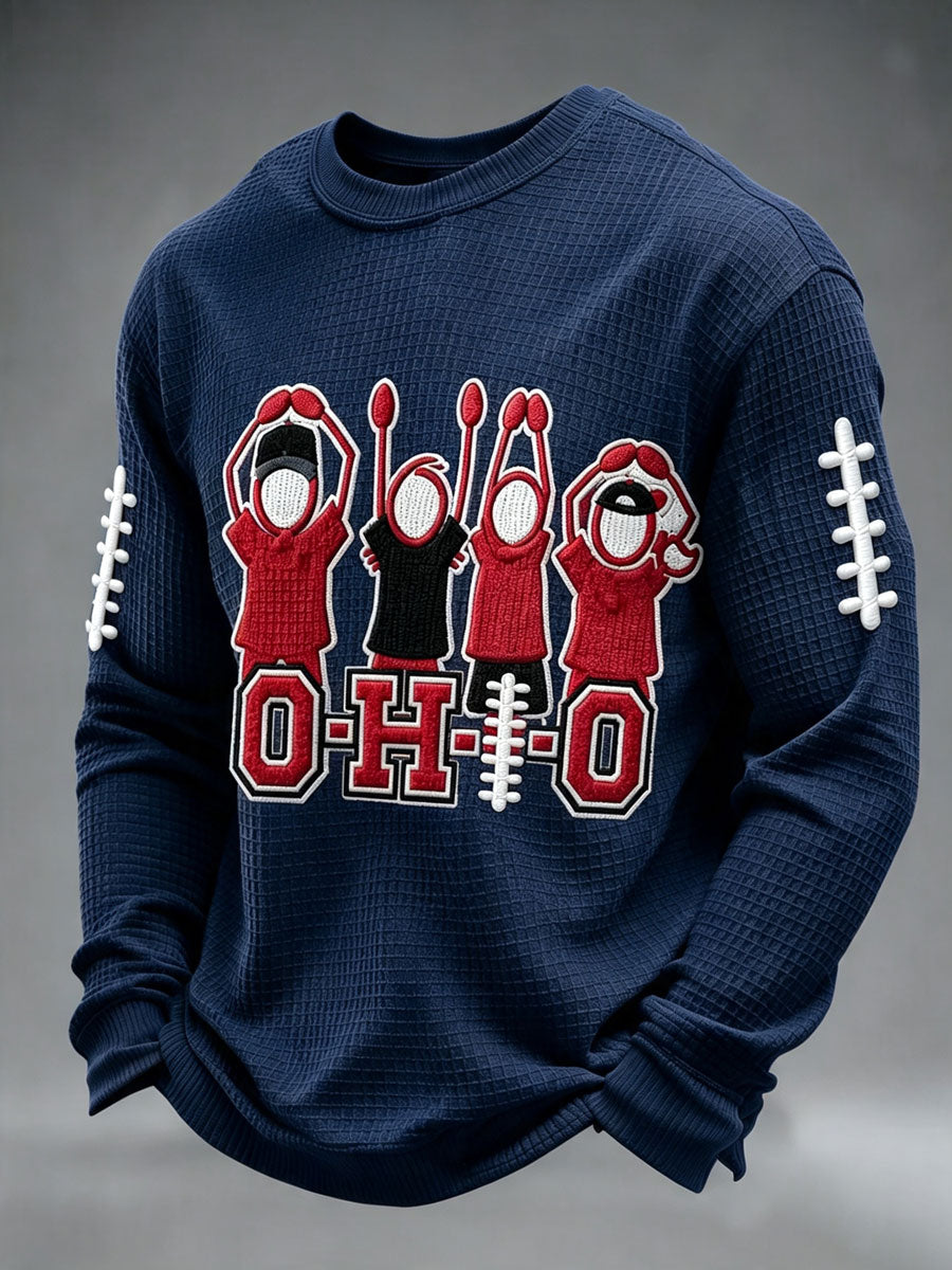Men'S Football Fan Casual Waffle Long Sleeved Shirt