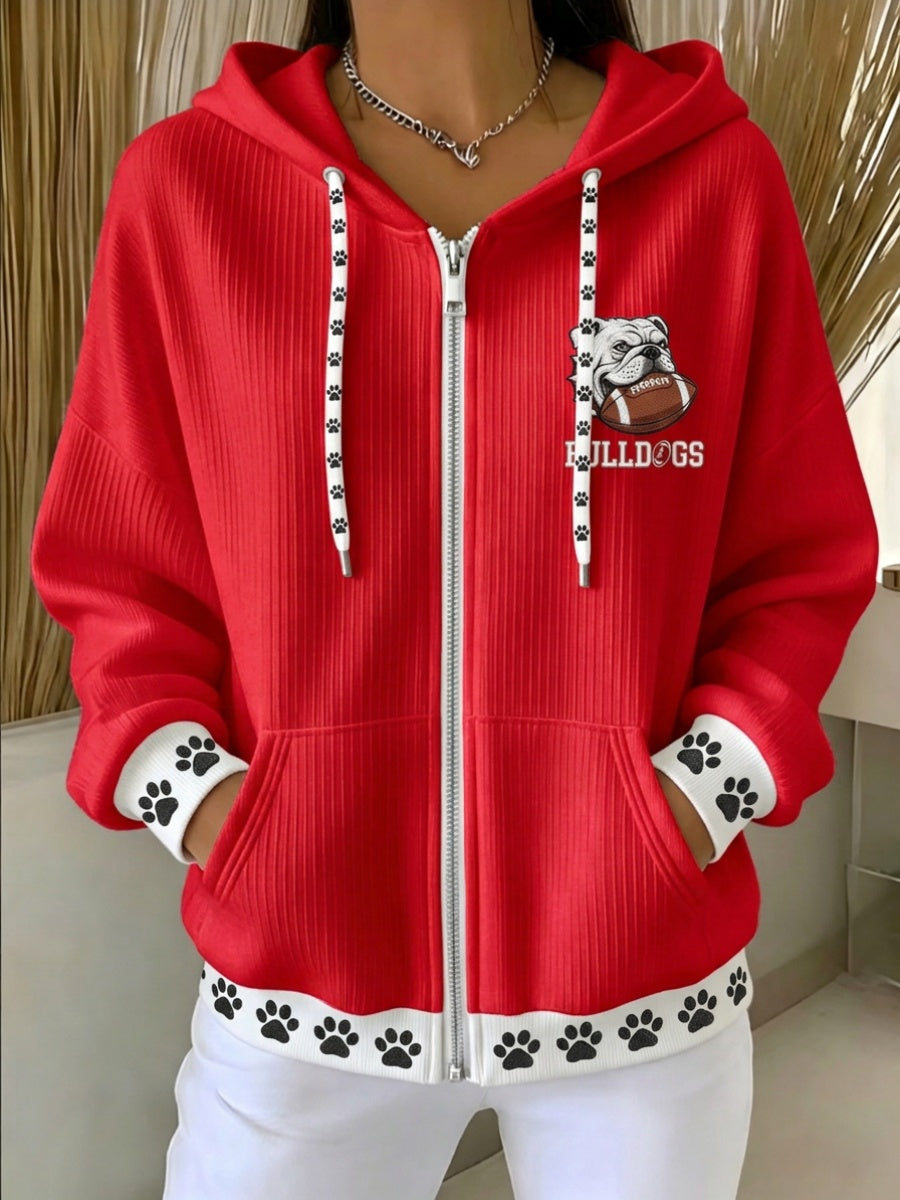 Women's Football Print Hooded Cardigan
