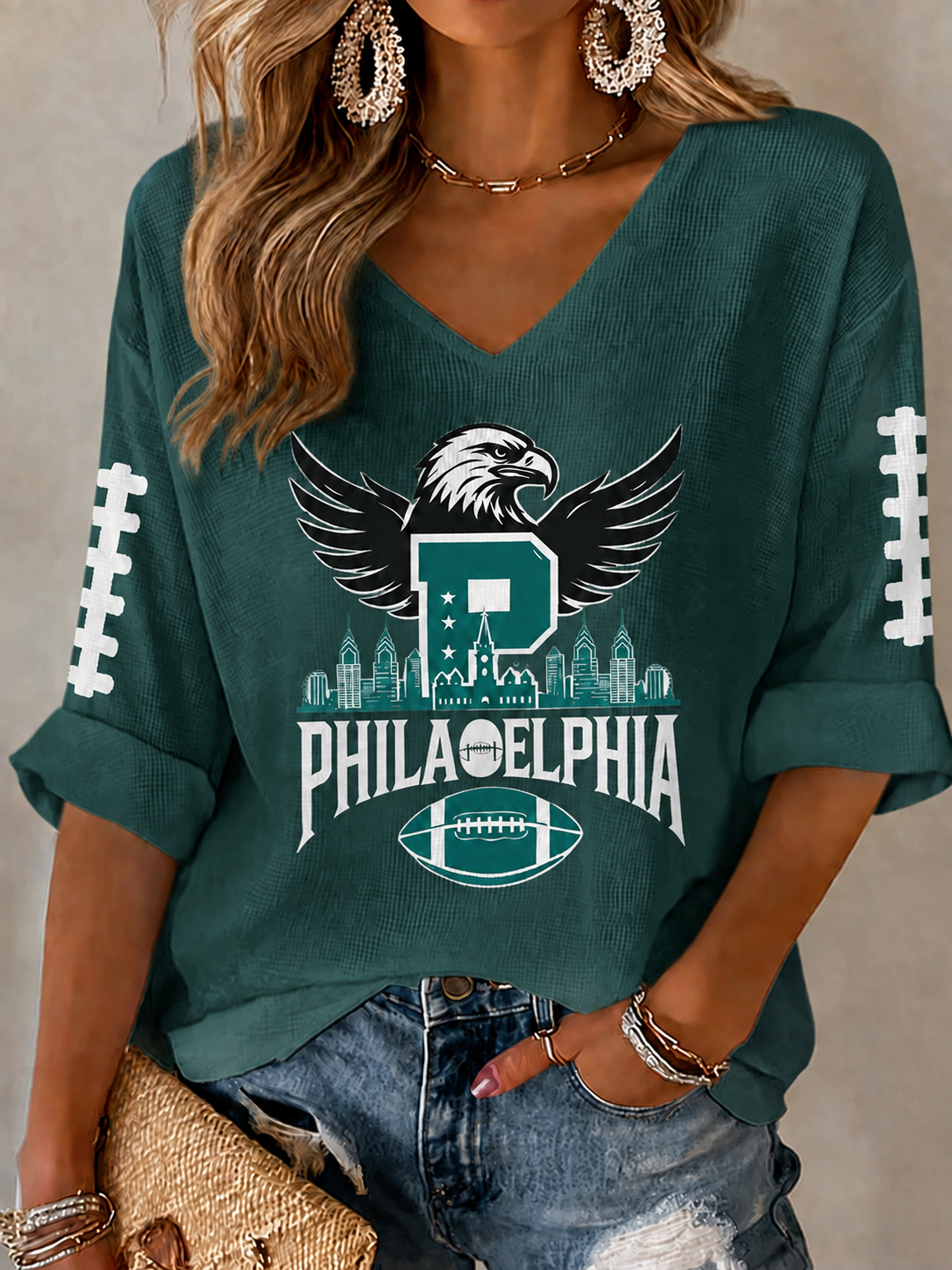 Women'S Football  Print Waffle  Top