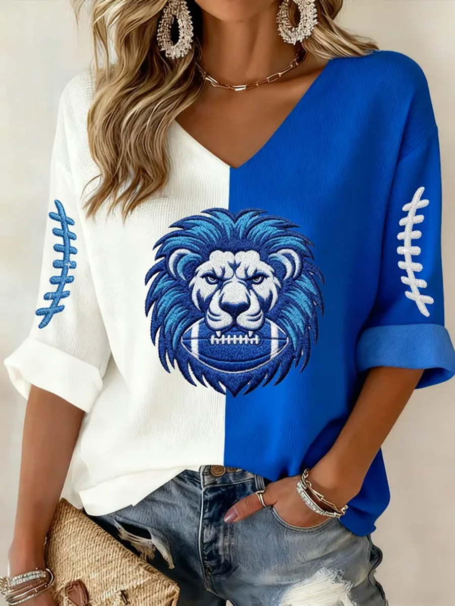Women'S Football Print Waffle Top