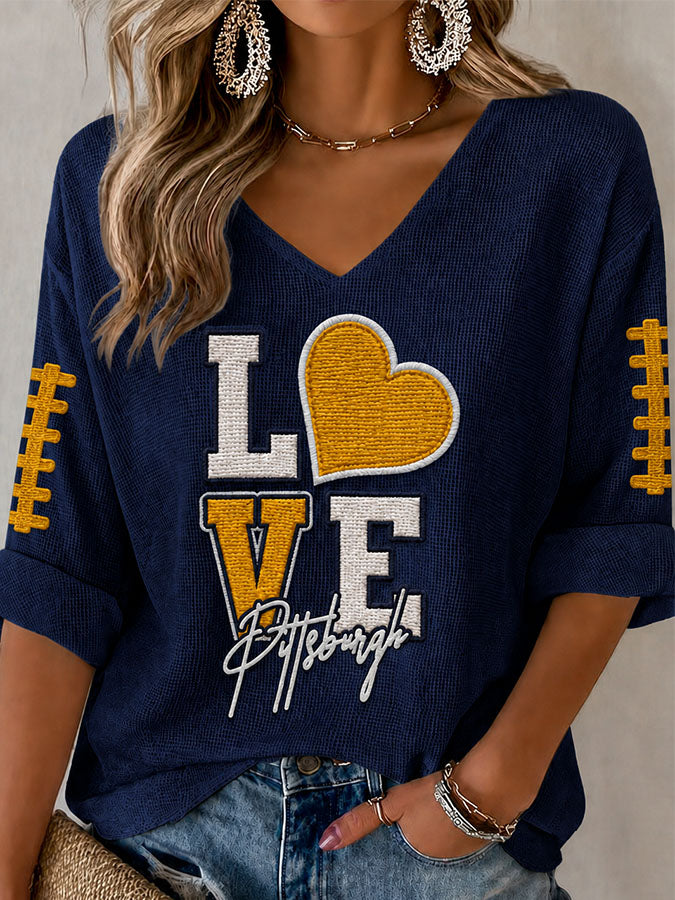 Women'S Football Print Waffle Top