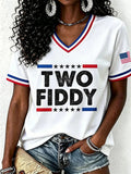 Women's America Flag Two Fiddy Print Printed T-Shirt