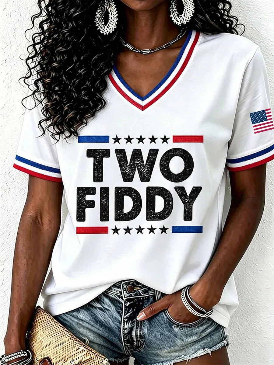 Women's America Flag Two Fiddy Print Printed T-Shirt
