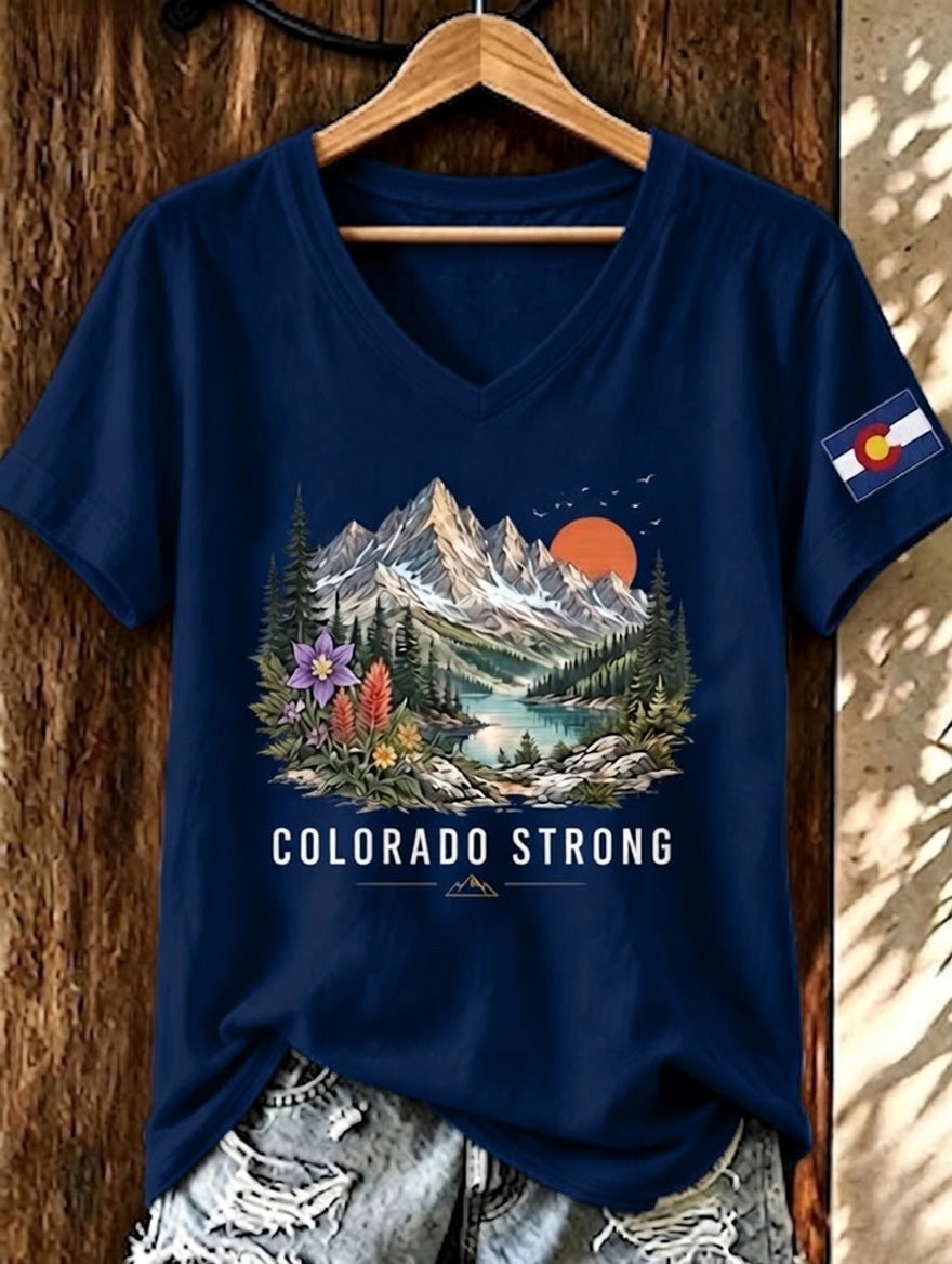 Women'S Colorado Strong Printed V-Neck T-Shirt