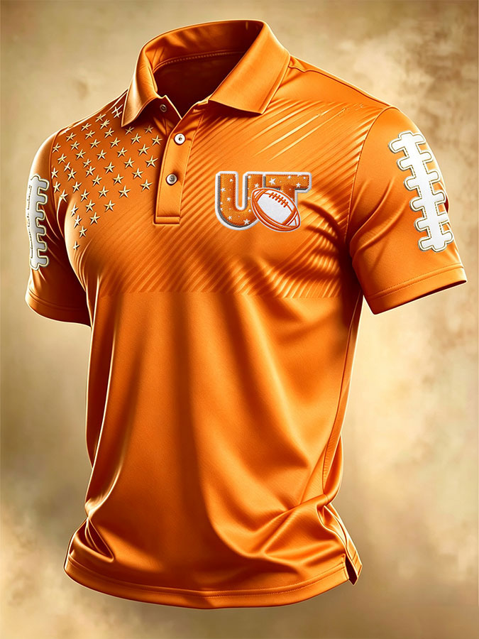 Men'S Retro Football Print Polo T-Shirt