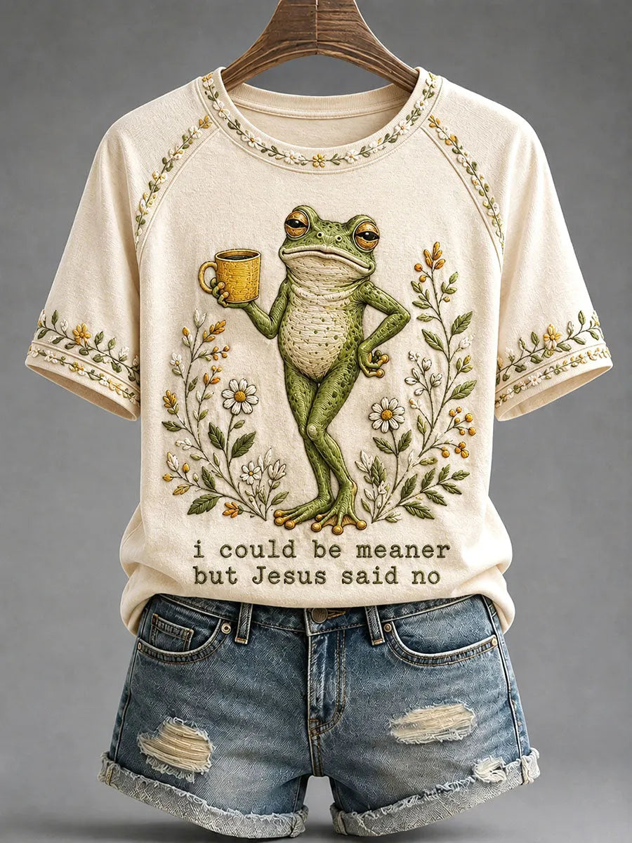 Women's 'I Could Be Meaner But Jesus Said No' Printed Casual T-Shirt