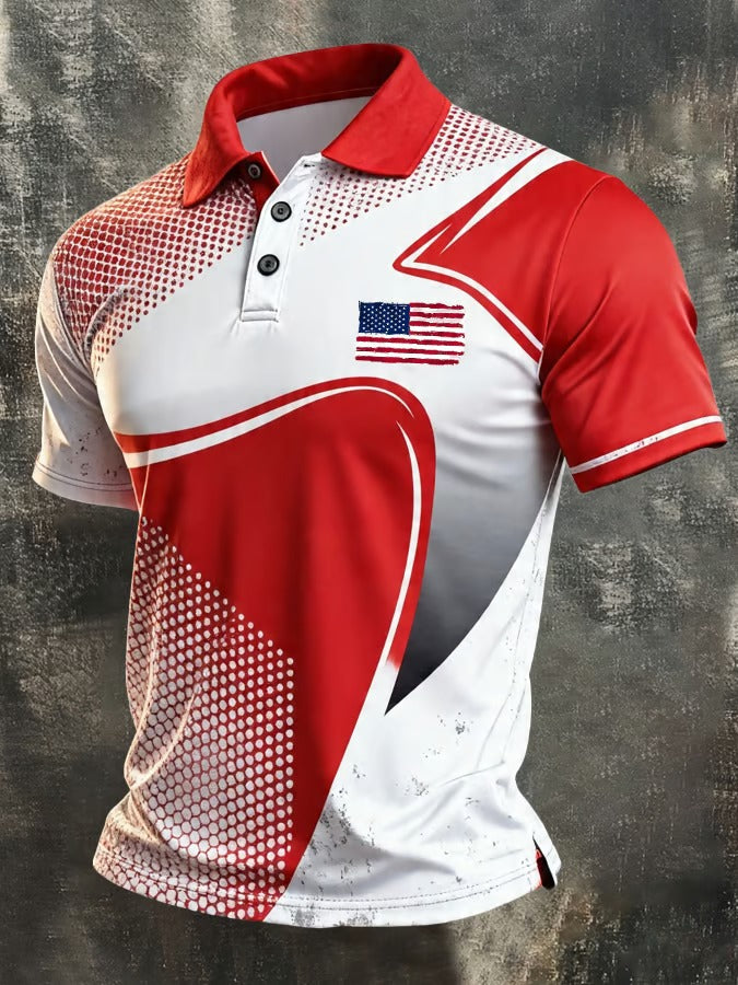 Men'S Retro American Patriots Independence Day 250Th Anniversary Commemorative Lapel Short Sleeved Shirt