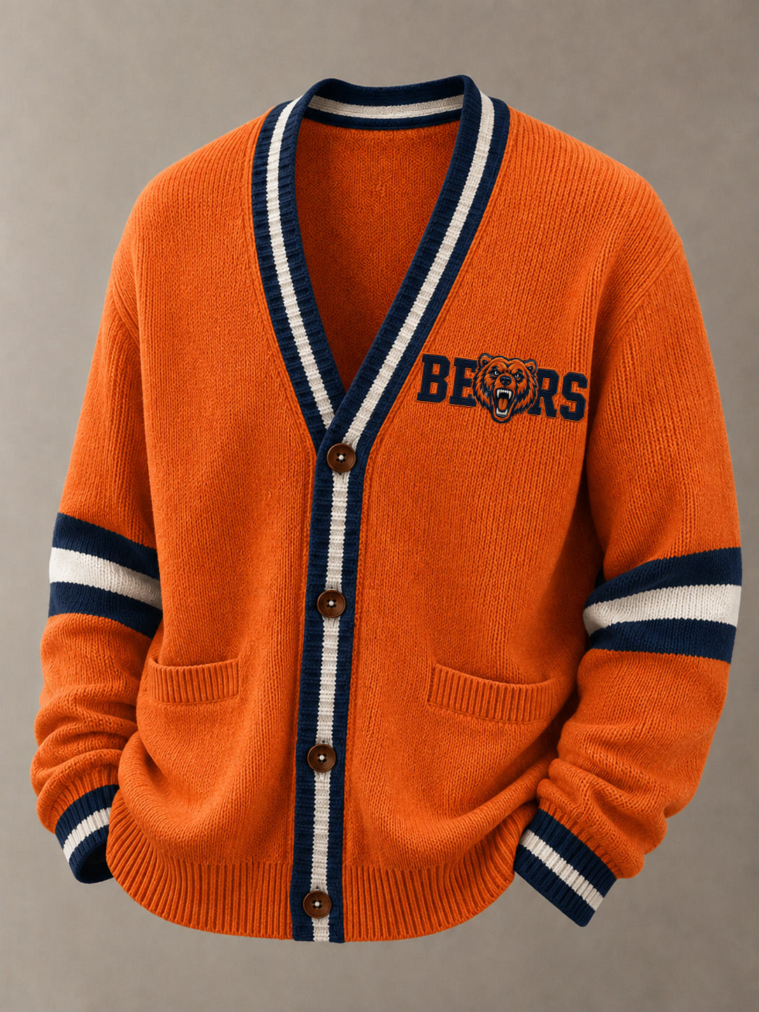 Men'S Casual Rugby Printed Knitted Cardigan