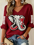 Women'S Rugby Patterned Waffle V-Neck Top