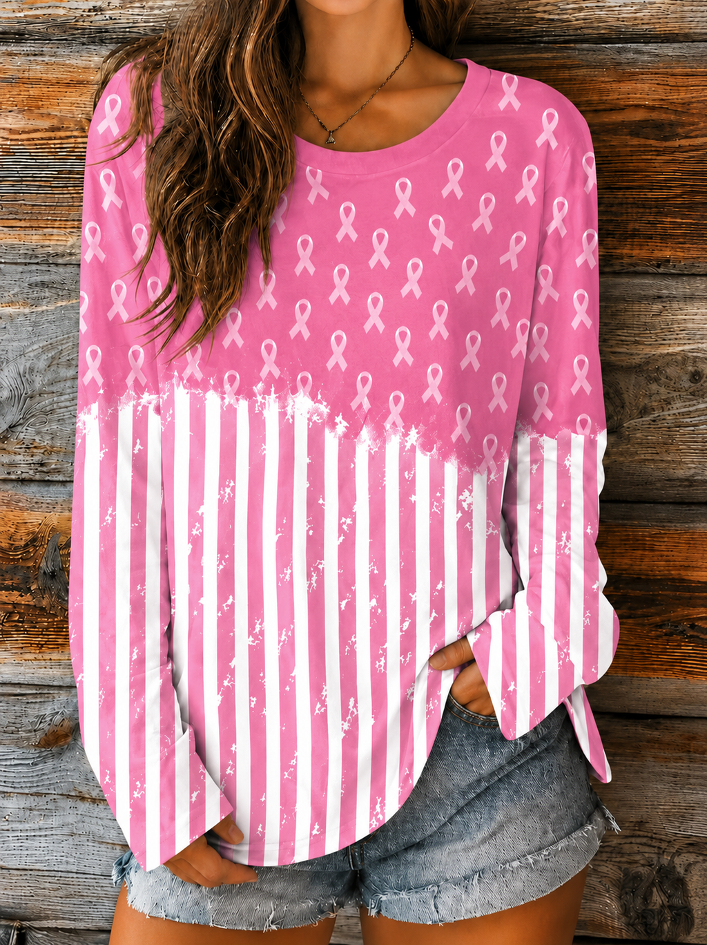 Women'S Pink Breast Cancer Awareness Long Sleeve T-Shirt