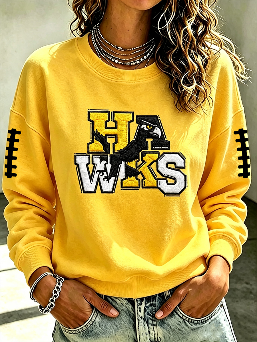 Women'S Retro Football Print Round Neck Sports Shirt