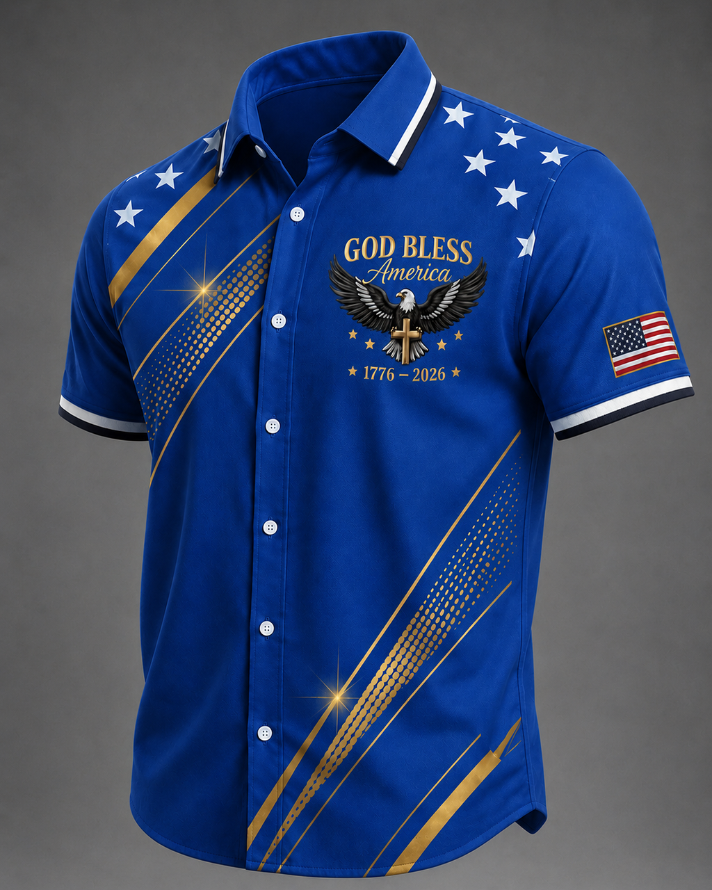 Men'S Casual American 250Th Anniversary Personalized Printed Lapel Shirt