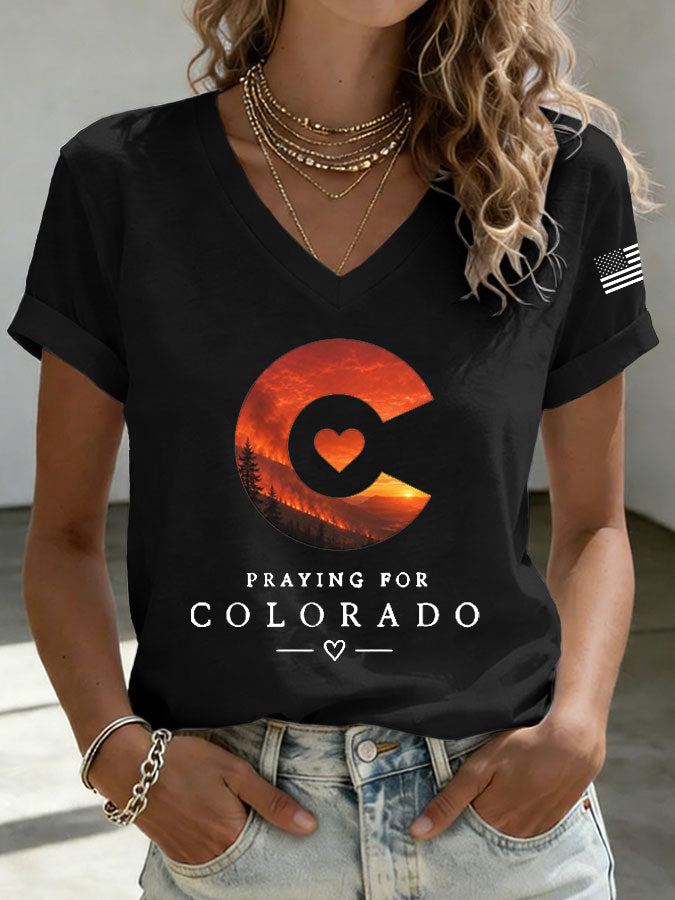 Women'S Colorado Strong Printed V-Neck T-Shirt