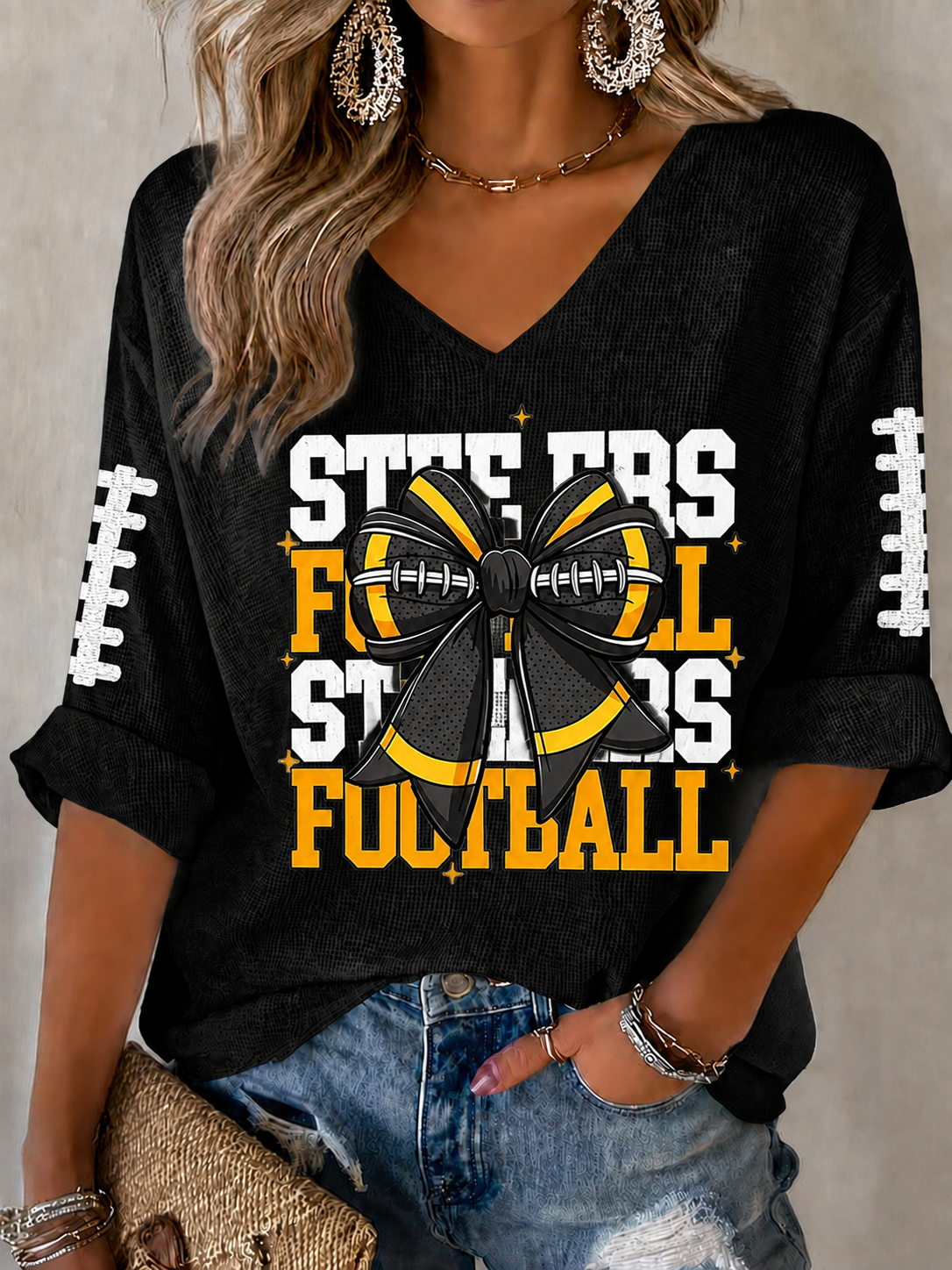 Women'S Football Print Waffle Top