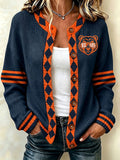 Women'S Casual Football Print Knitted Cardigan Top