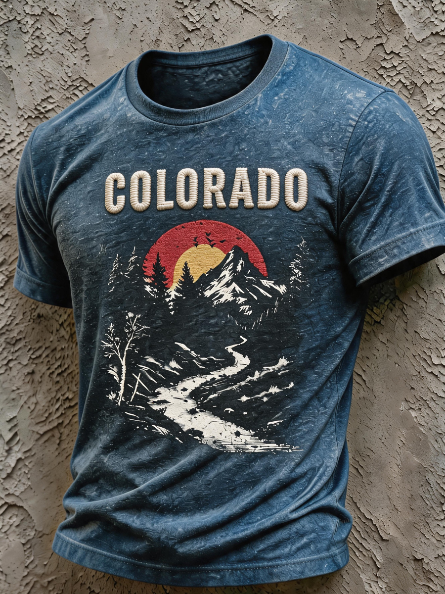 Men'S Colorado Strong Rocky Mountains Print Short Sleeve T-Shirt