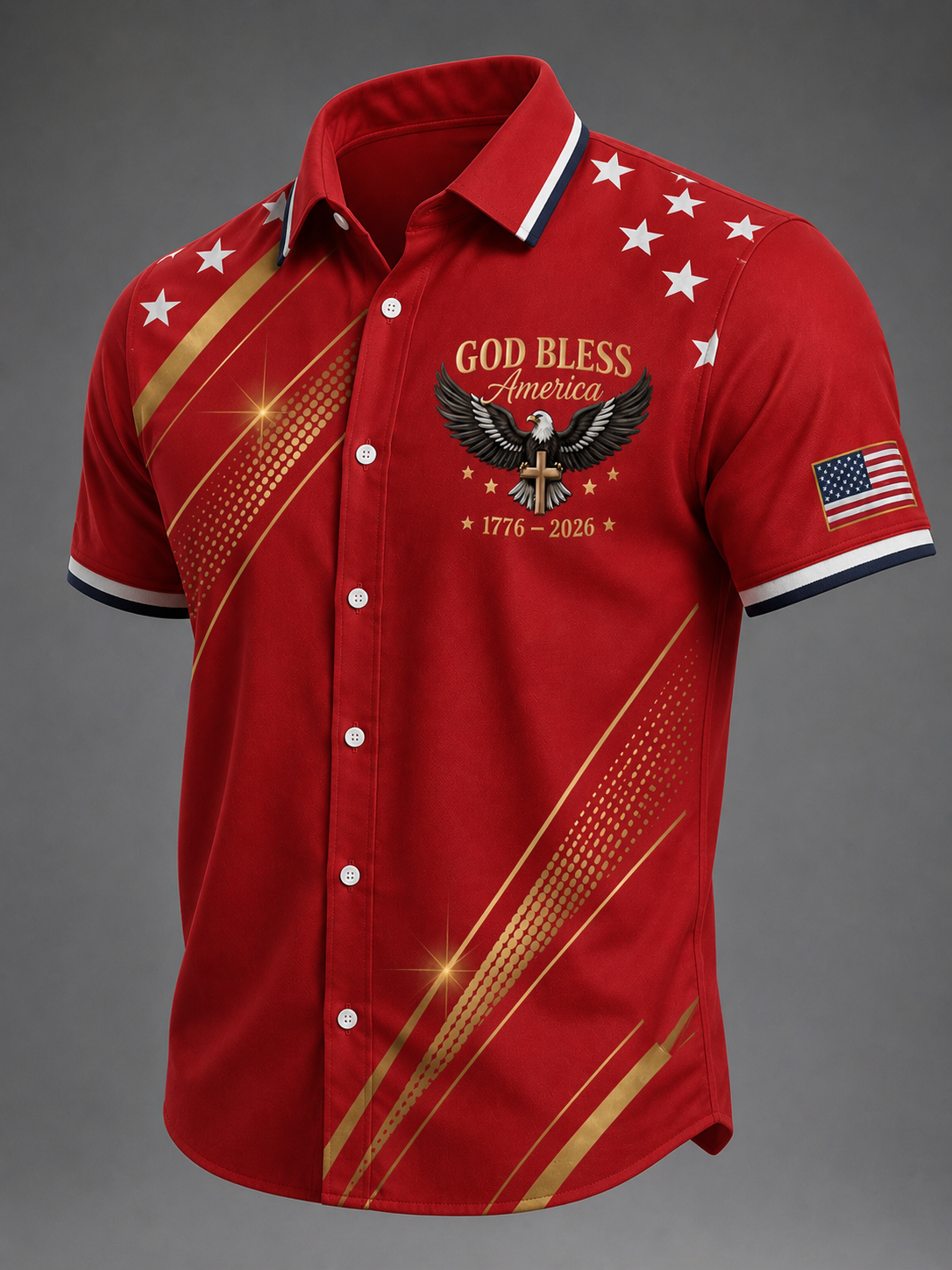 Men'S Casual American 250Th Anniversary Personalized Printed Lapel Shirt
