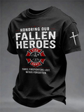 Men's Retro Honoring Our Fallen Heroes Three Firefighters Lost. Never Forgotten Print T-Shirt