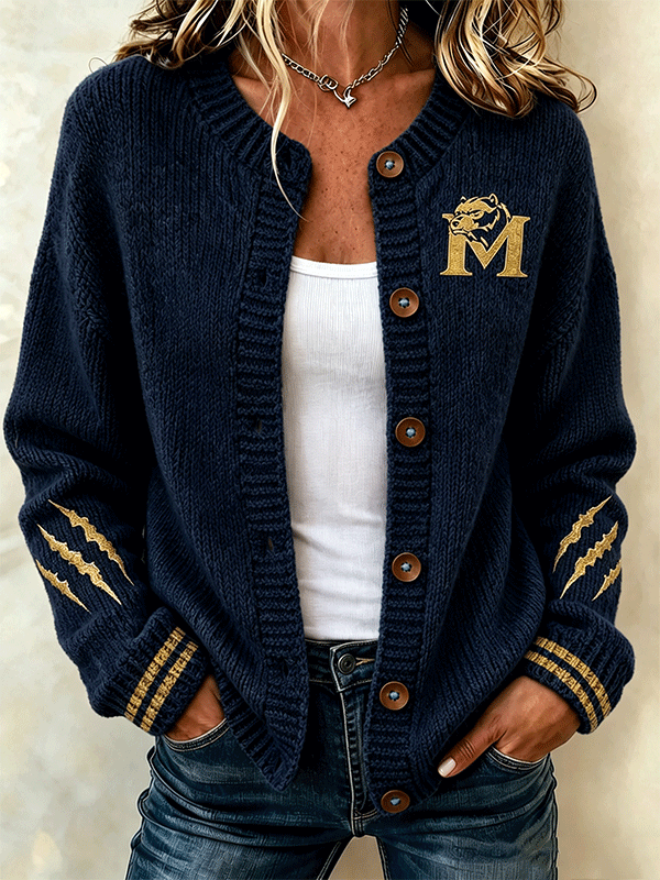 Women's Football Sports Casual Knitted Cardigan