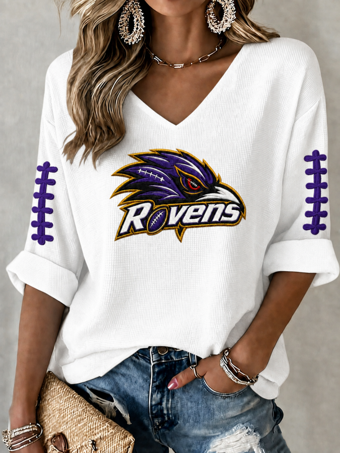 Women'S Football Print Waffle  Top