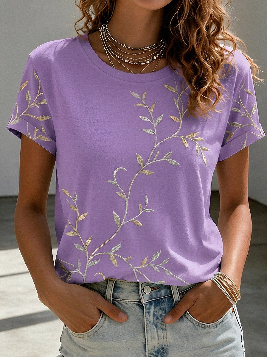 Women's Breast Cancer Awareness Pink Gradient Leaf Printed T-shirt