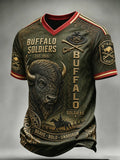 Men's Retro Buffalo Soldier Print Casual T-Shirt