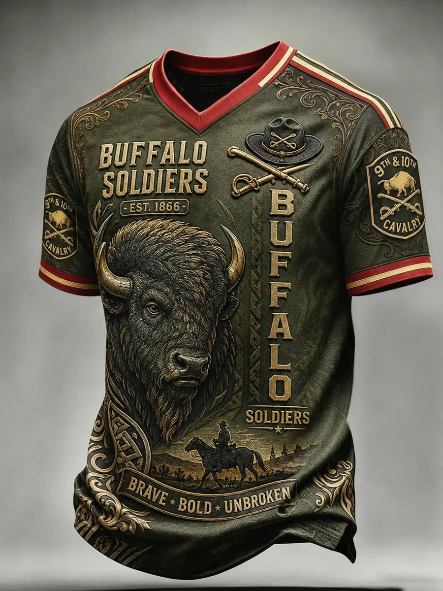 Men's Retro Buffalo Soldier Print Casual T-Shirt