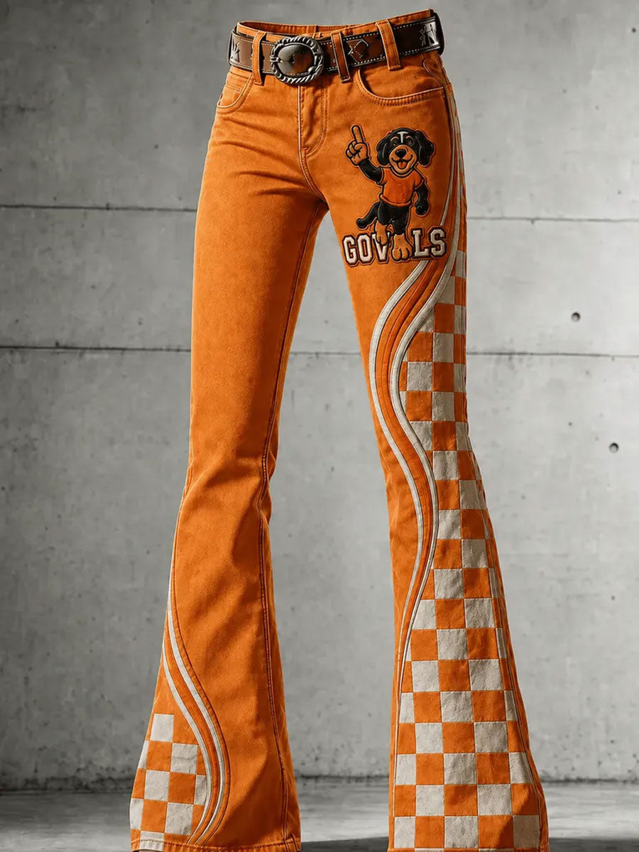 Women's Football Commemorative Printed Denim Pants