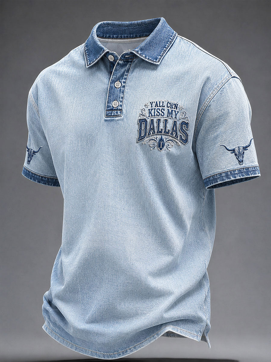 Men's Game Day Football Print Casual Polo Shirt