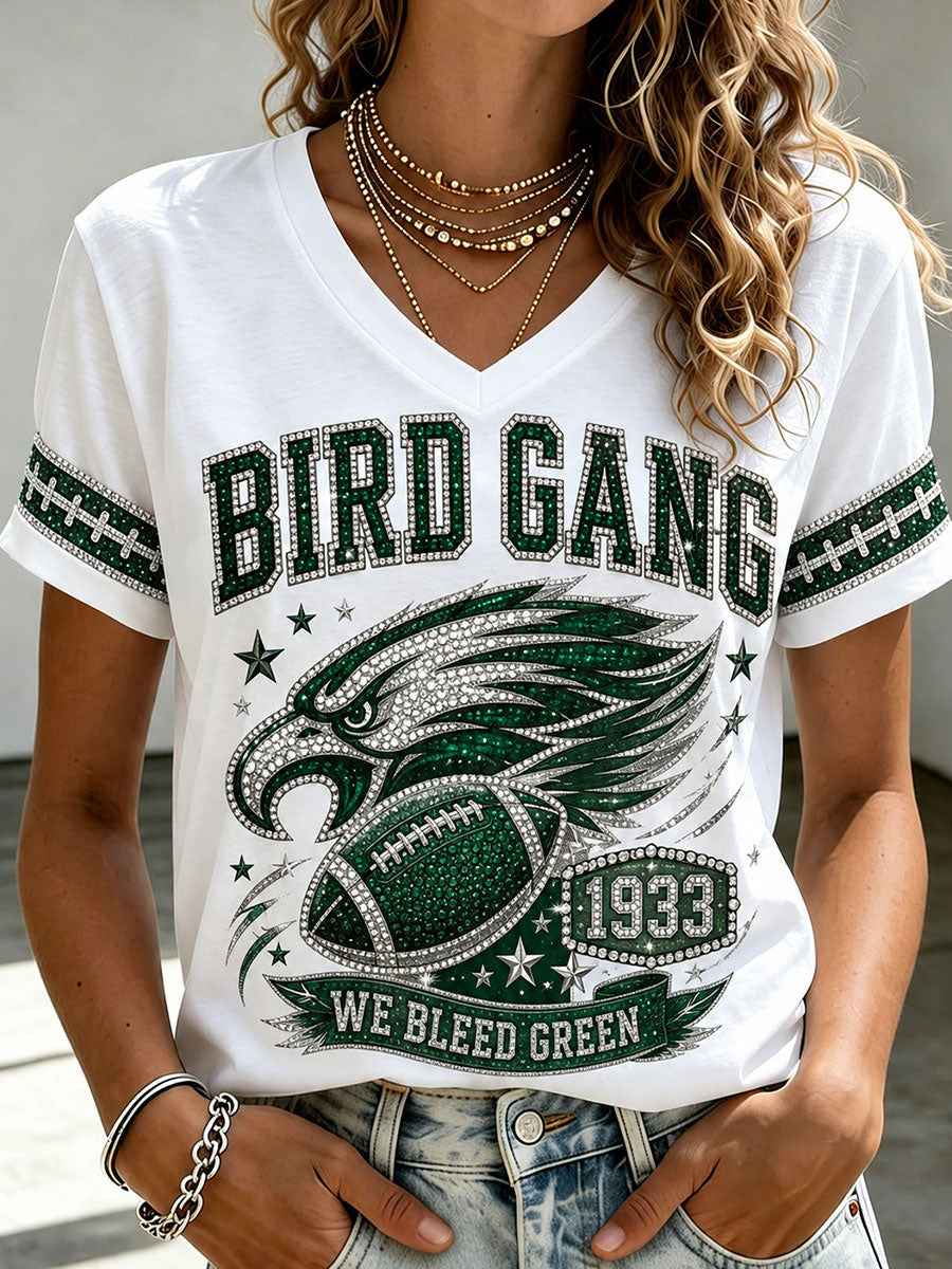Women's Football Philly WE RUN SUNDAYS Printed V-neck T-shirt