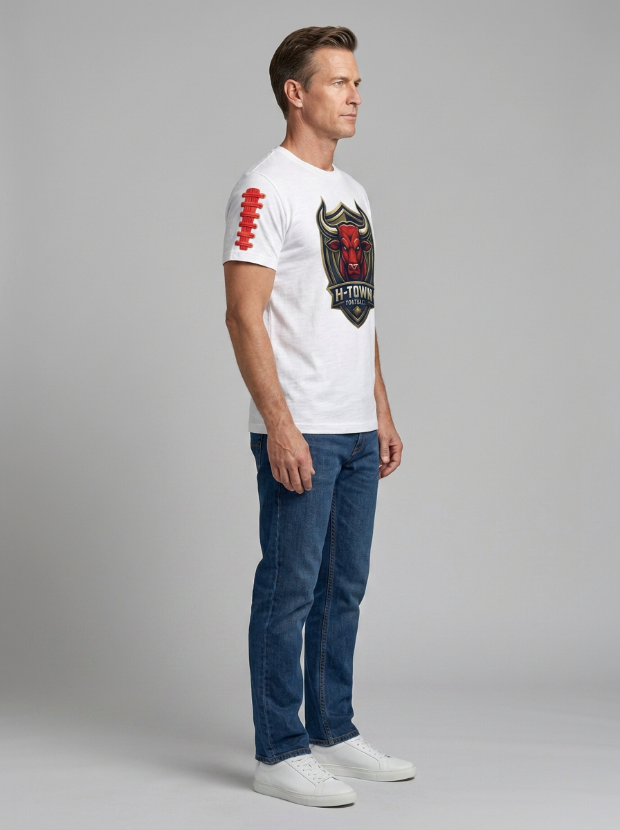 Men's Houston Football Fan Bull Shield Printed T-shirt