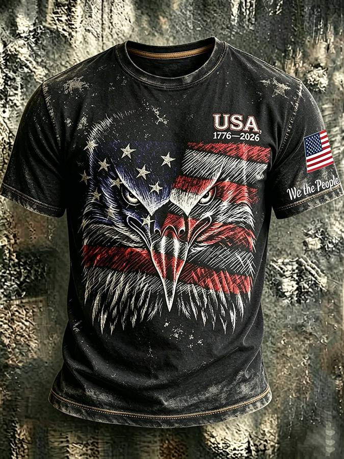 Men'S Casual USA Commemorative Printed Round Neck T-Shirt