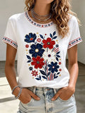 Women's Patriotic Floral Printed Casual T-Shirt