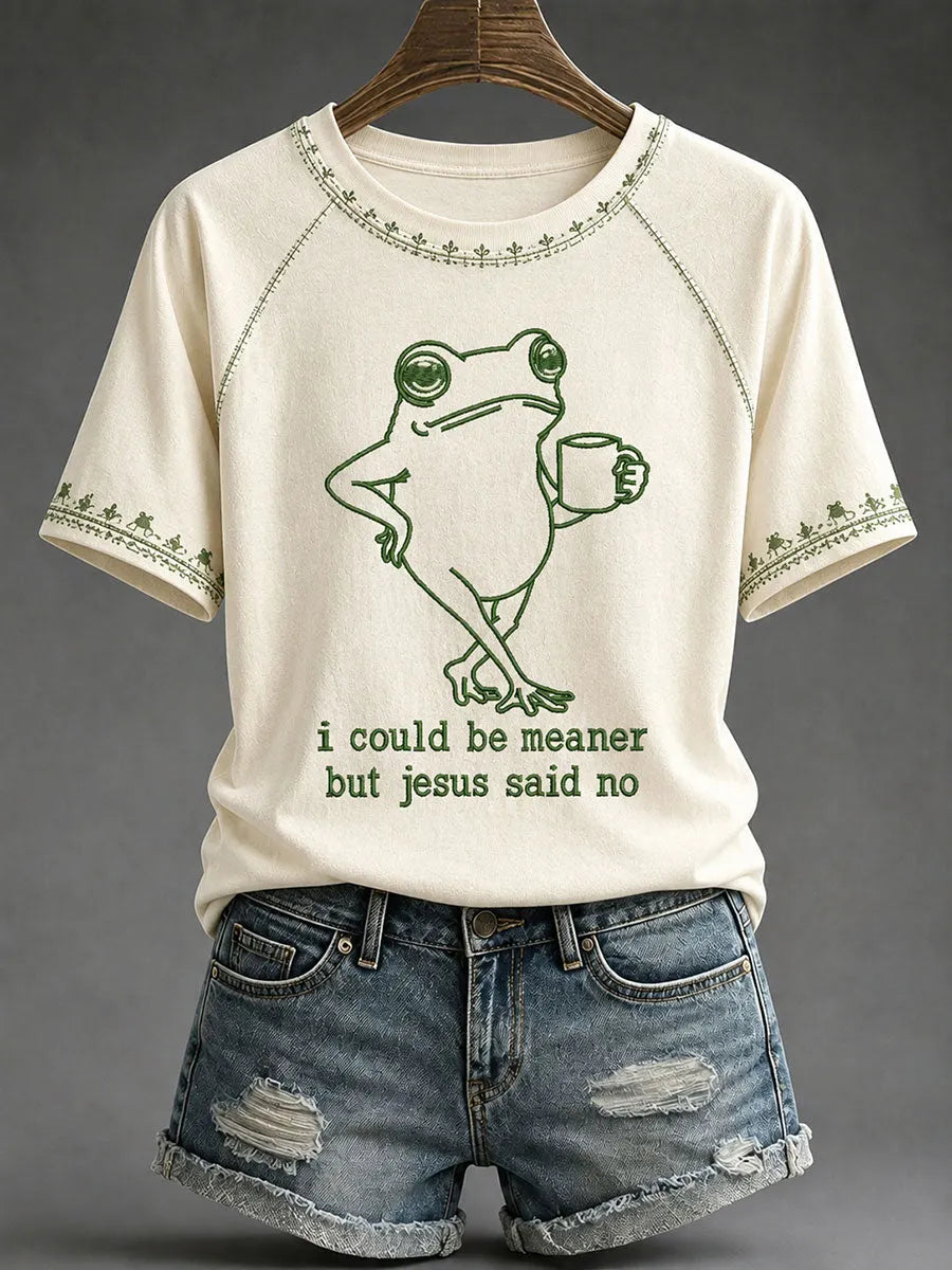 Women's 'I Could Be Meaner But Jesus Said No' Printed Casual T-Shirt