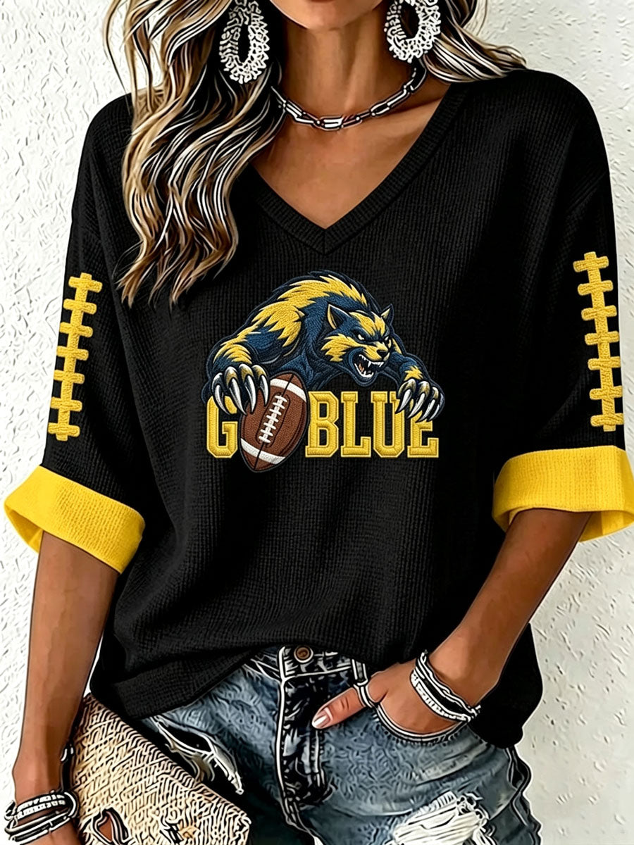 Women'S Football Print Waffle Top