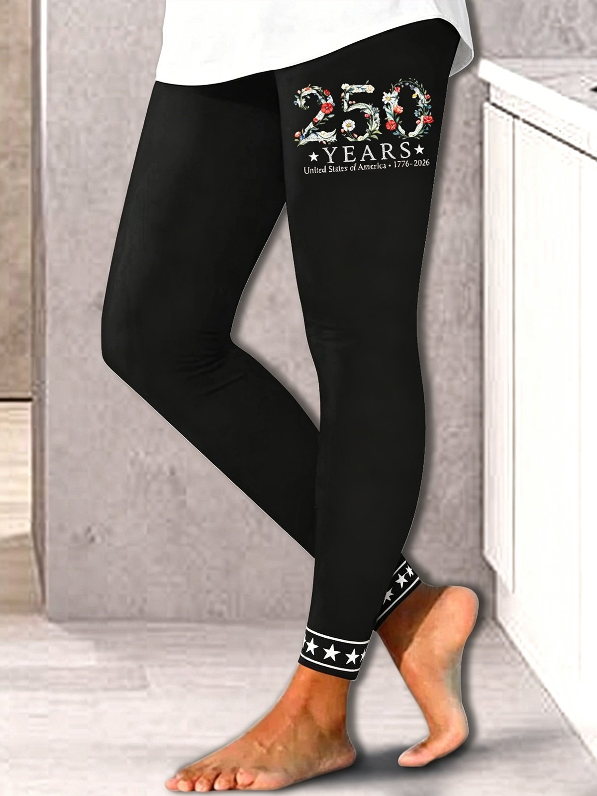 Women's  250 Years Of Freedom Flower Art Print Leggings