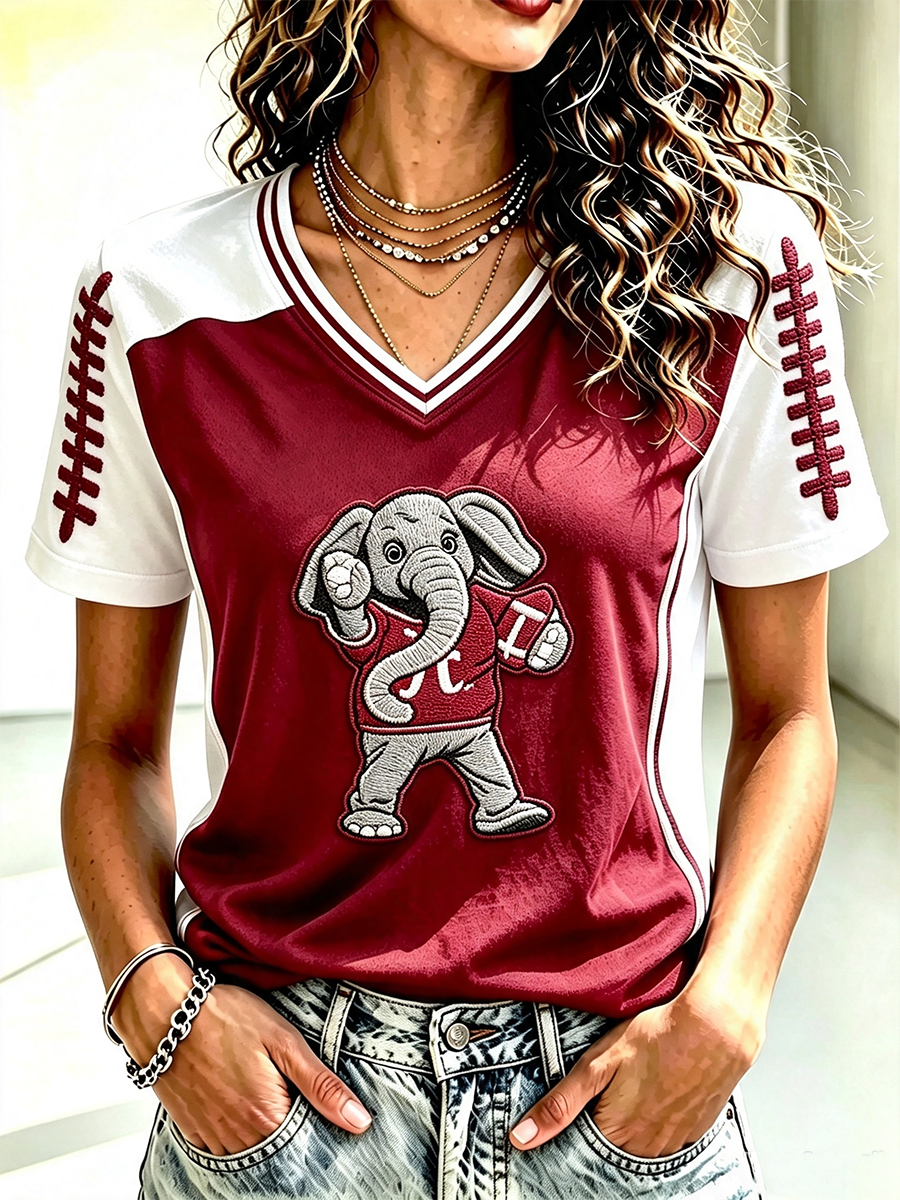Women's Football Print V-Neck T-Shirt
