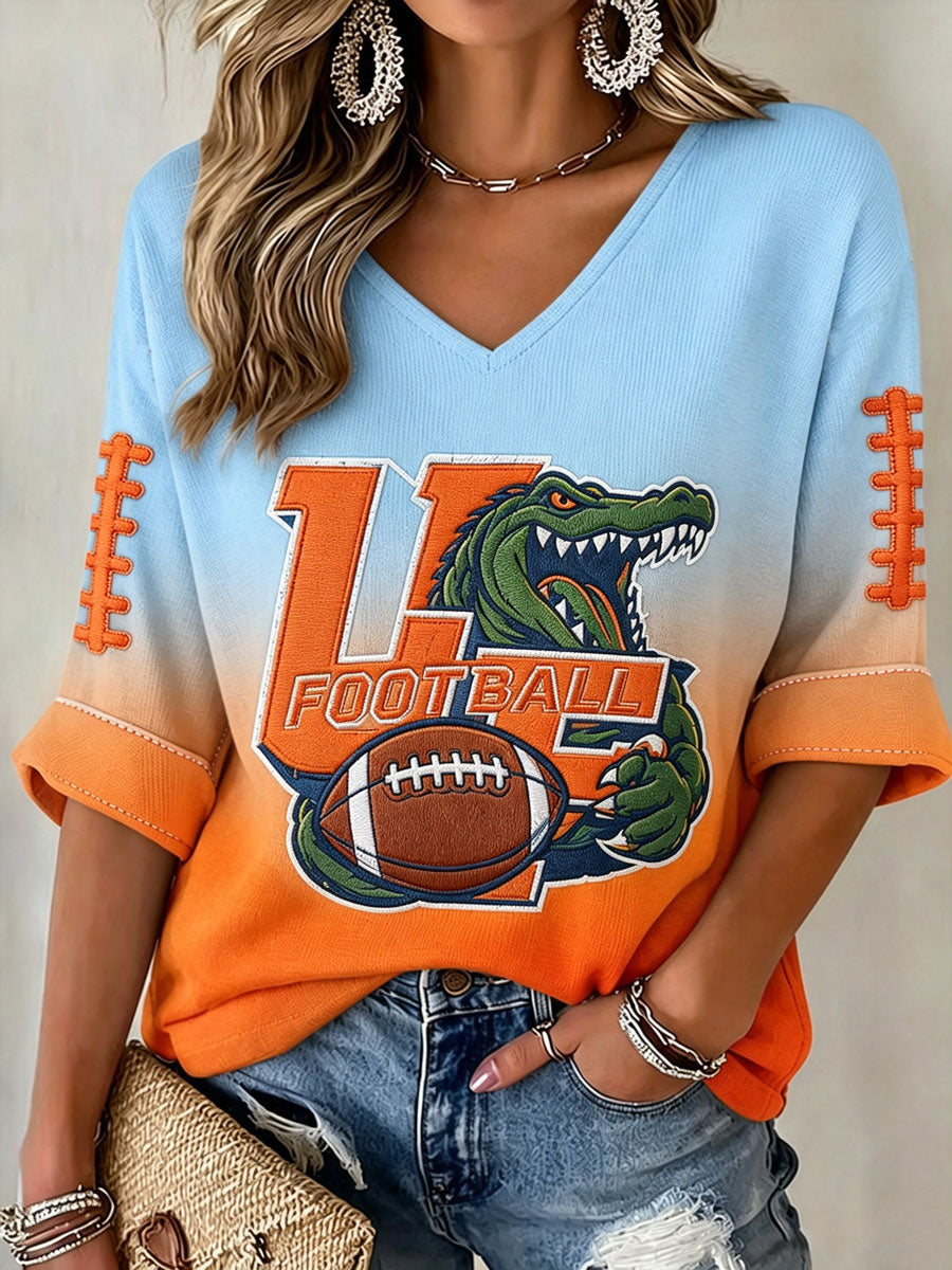 Women'S Football Print Waffle  Top