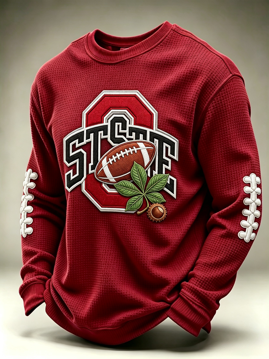Men's University Football Fan Casual Waffle Long Sleeved Shirt